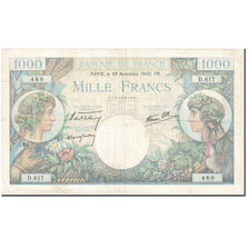 France, 1000 Francs, Commerce et Industrie, 1940, 1940-11-28, VF(20-25)