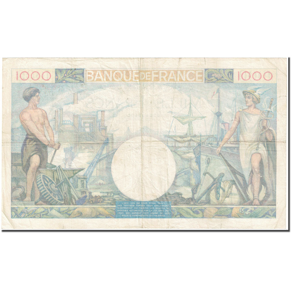 France, 1000 Francs, Commerce et Industrie, 1940, 1940-11-28, VF(20-25)