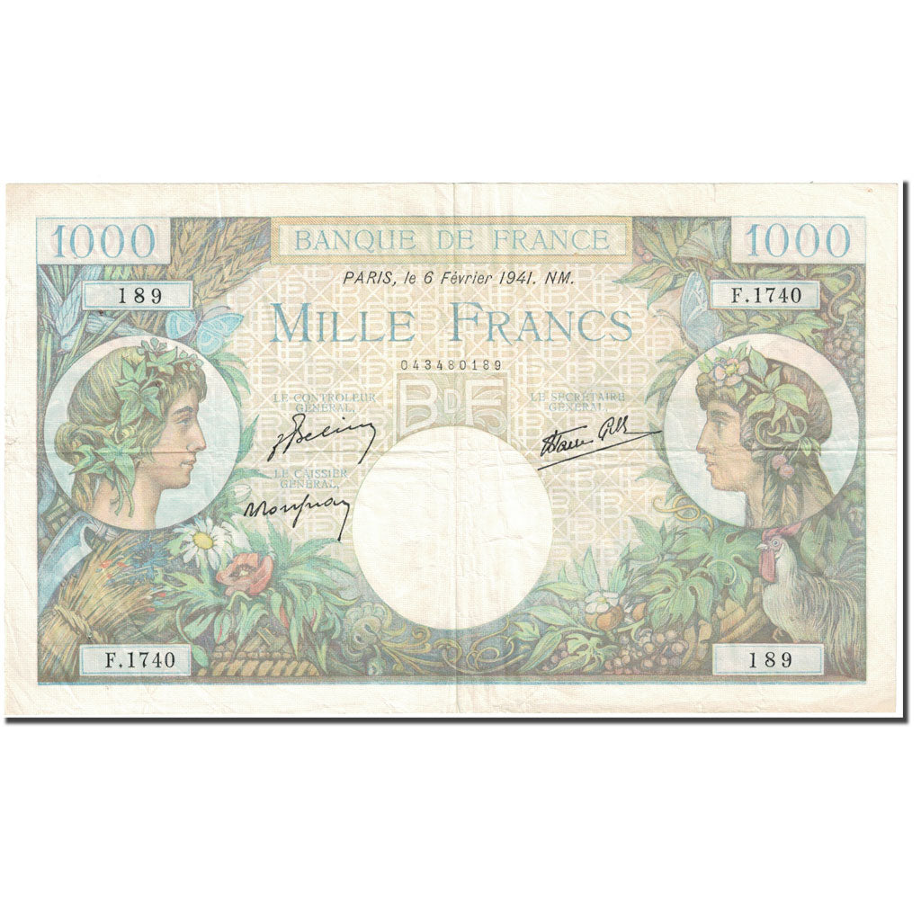 France, 1000 Francs, Commerce et Industrie, 1941, 1941-02-06, VF(30-35)