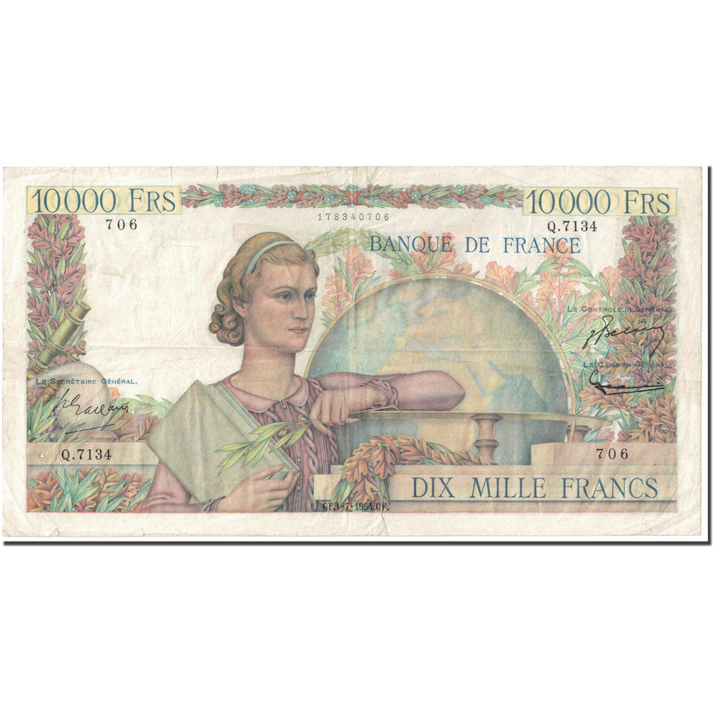 Francia, 10,000 Francs, Génie Français, 1954, 1954-01-07, MB, Fayette:50.71