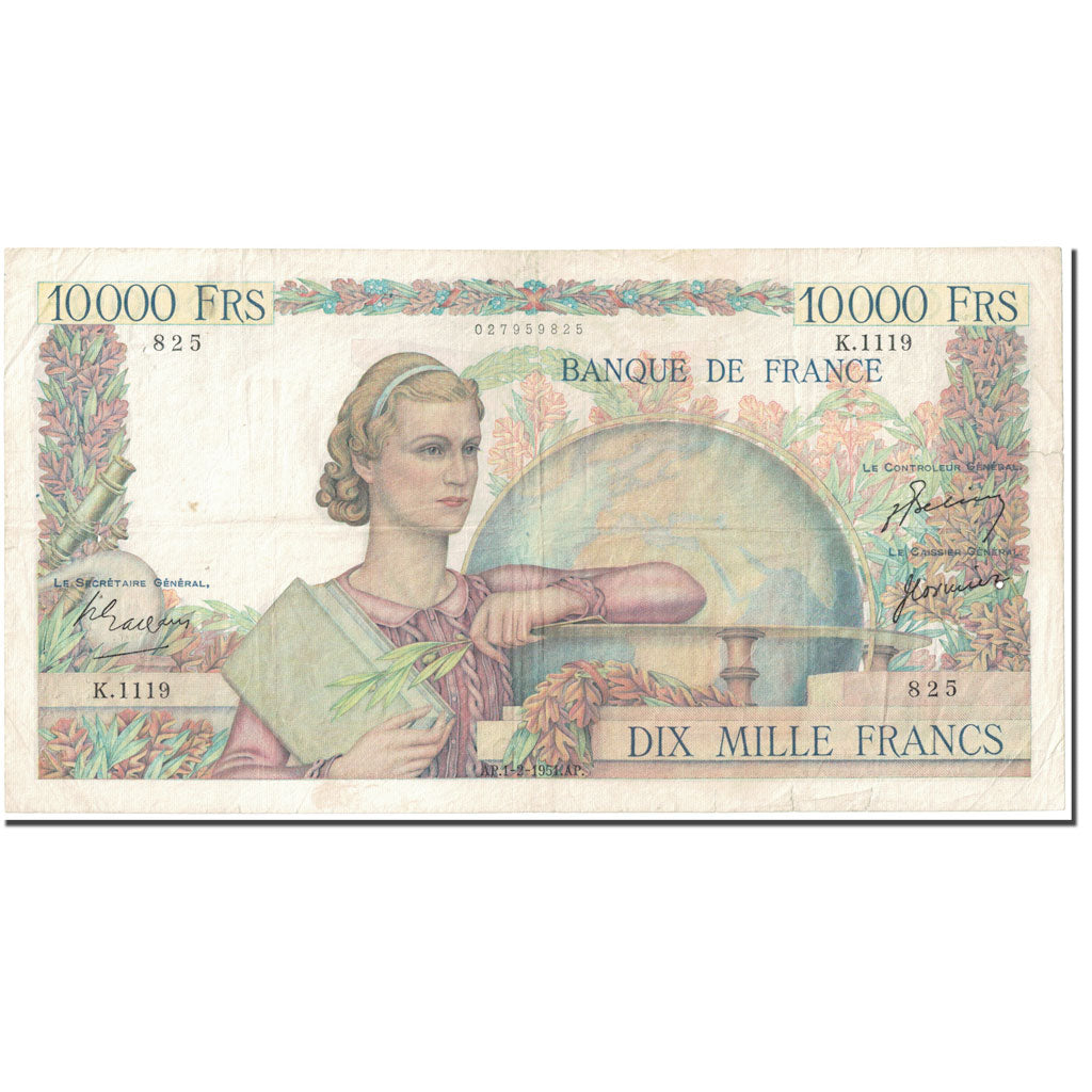 France, 10,000 Francs, Génie Français, 1951, 1951-02-01, VF(20-25)