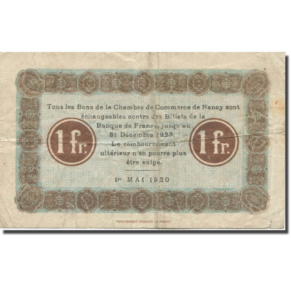 France, Nancy, 1 Franc, 1920, TB, Pirot:87-51