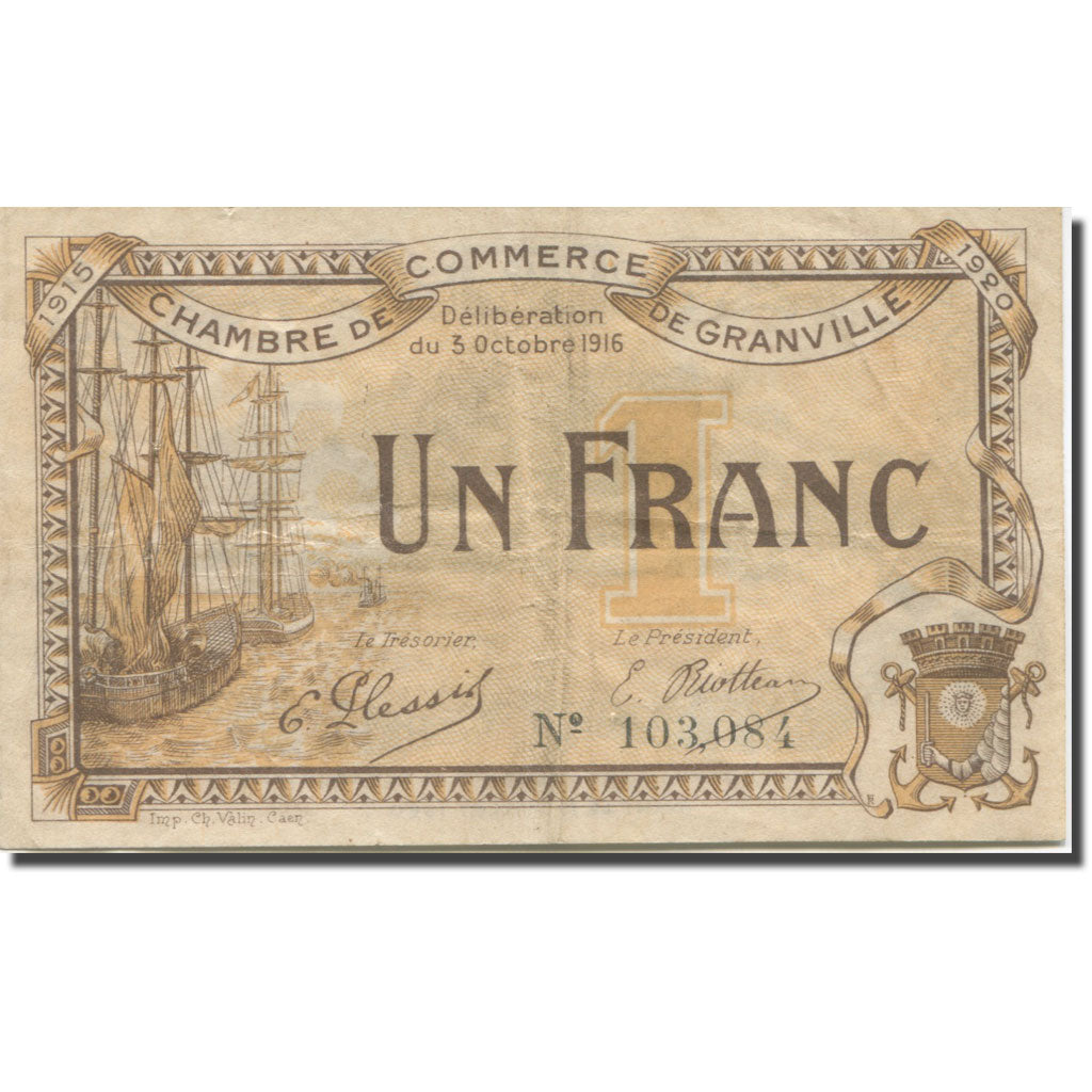 France, Granville, 1 Franc, 1916, EF(40-45), Pirot:60.13