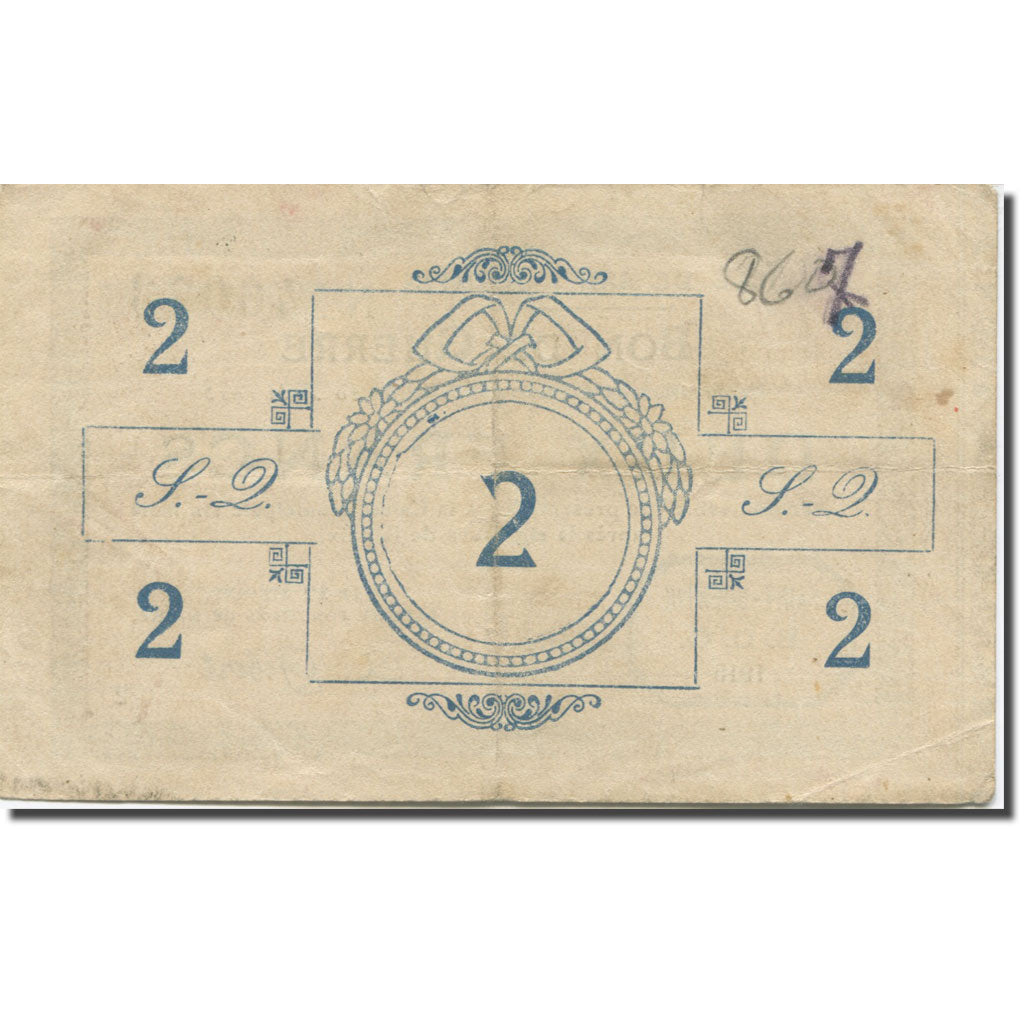France, Saint-Quentin, 2 Francs, 1915, EF(40-45), Pirot:02-2057