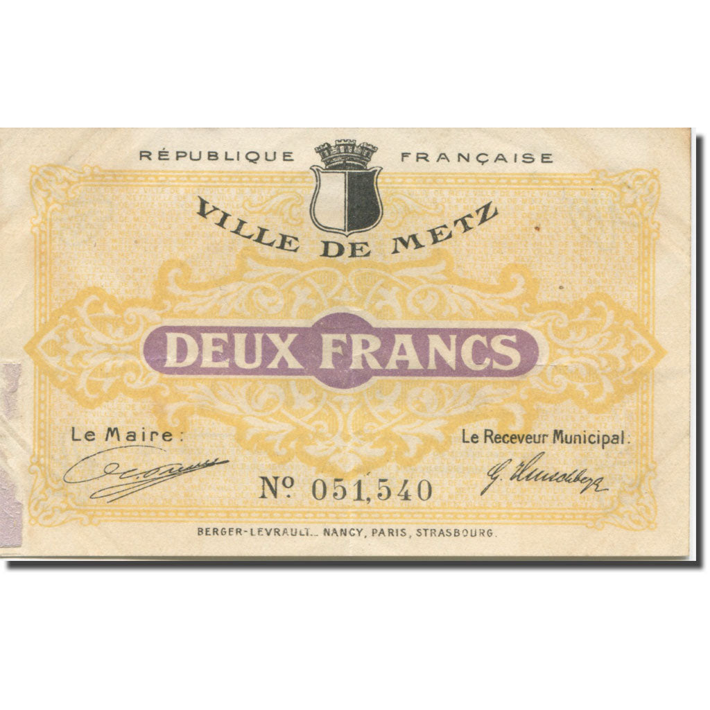 France, Metz, 2 Francs, 1918, EF(40-45), Pirot:131-6