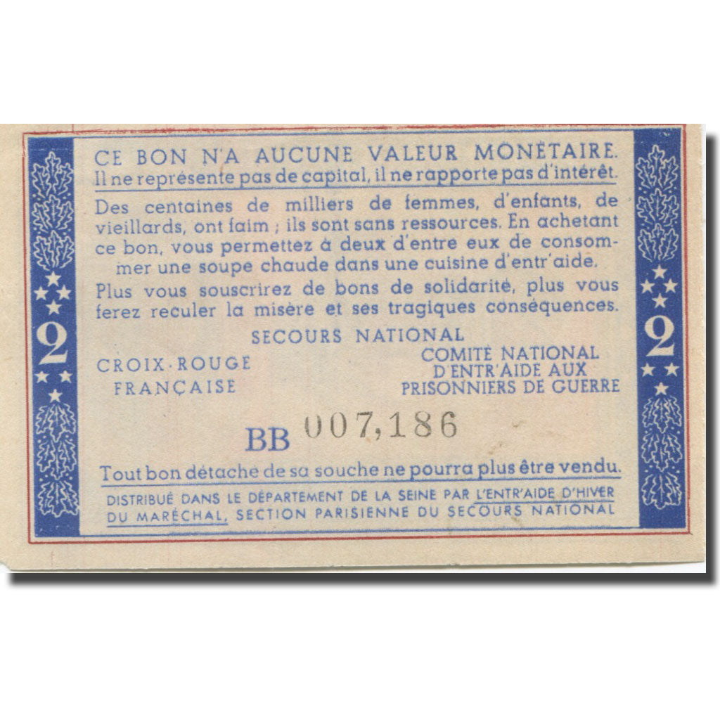 France, Bon de Solidarité, 2 Francs, 1941, VF(30-35)