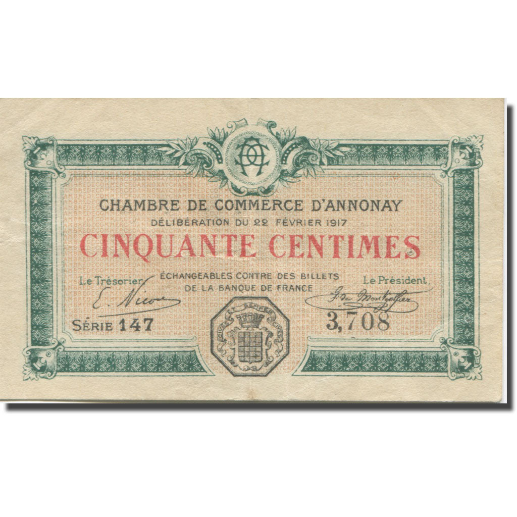 France, Annonay, 50 Centimes, 1917, EF(40-45), Pirot:11-9