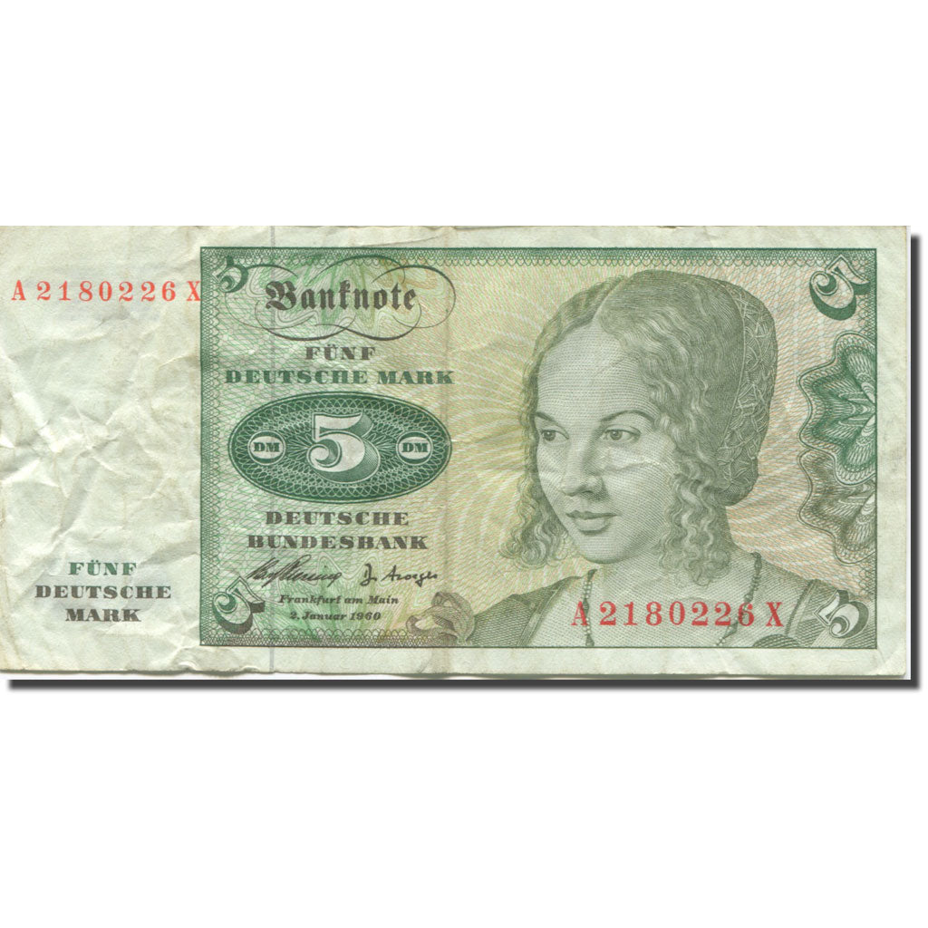 Banknote, GERMANY - FEDERAL REPUBLIC, 5 Deutsche Mark, 1960, 1960-01-02, KM:18a