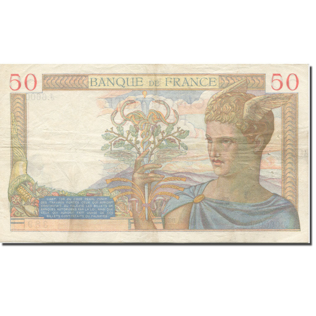 Francia, 50 Francs, Cérès, 1937, 1937-08-05, BB, Fayette:18.1, KM:85a