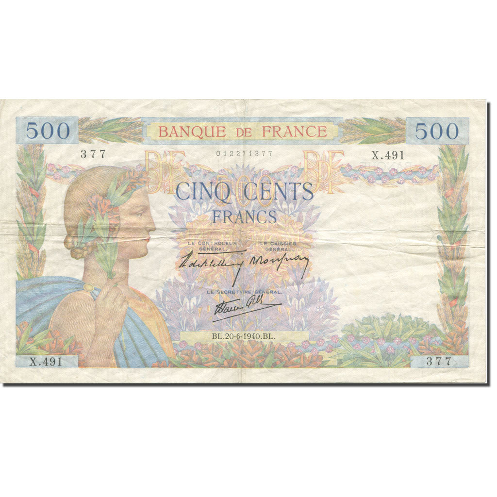 Francia, 500 Francs, La Paix, 1940, 1940-06-20, BC, Fayette:32.3, KM:95a