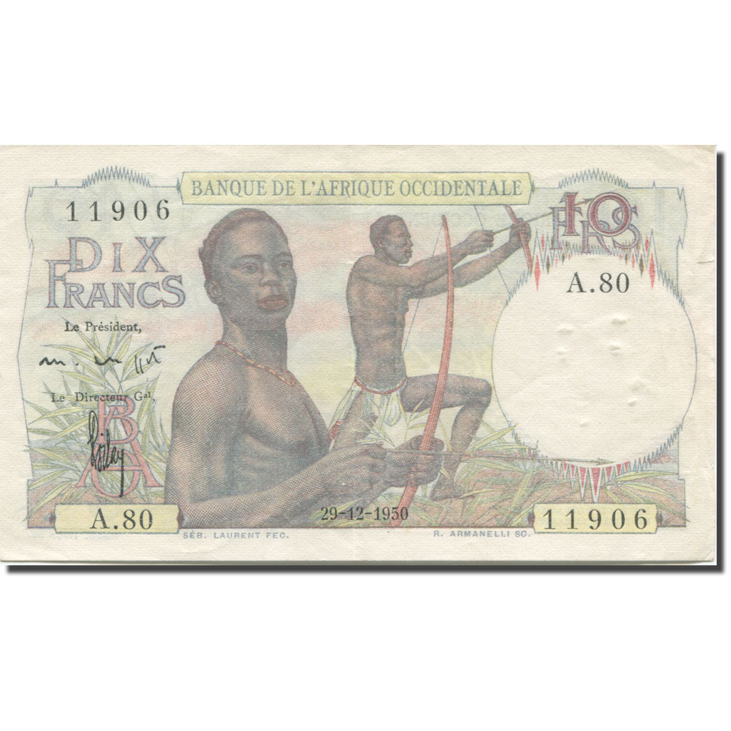 Banknote, French West Africa, 10 Francs, 1950, 1950-12-29, KM:37, EF(40-45)