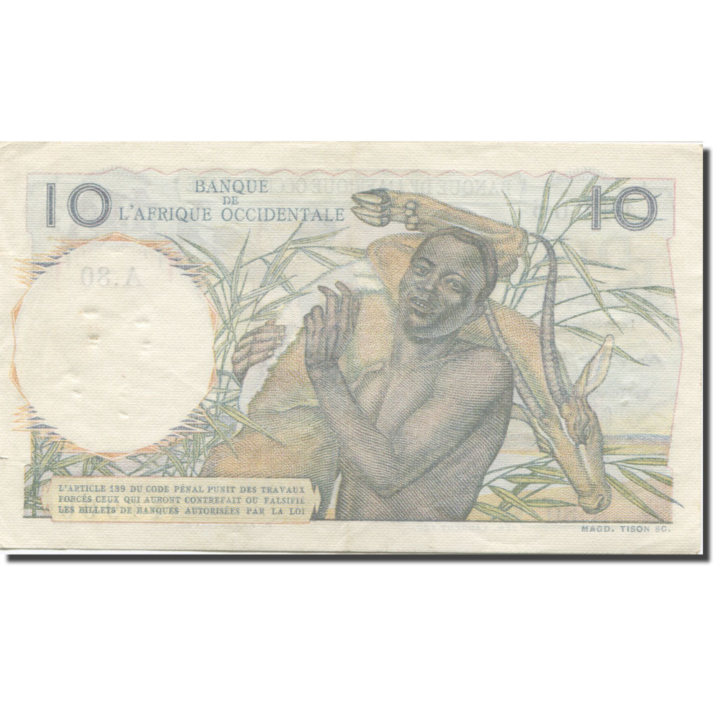 Banknote, French West Africa, 10 Francs, 1950, 1950-12-29, KM:37, EF(40-45)
