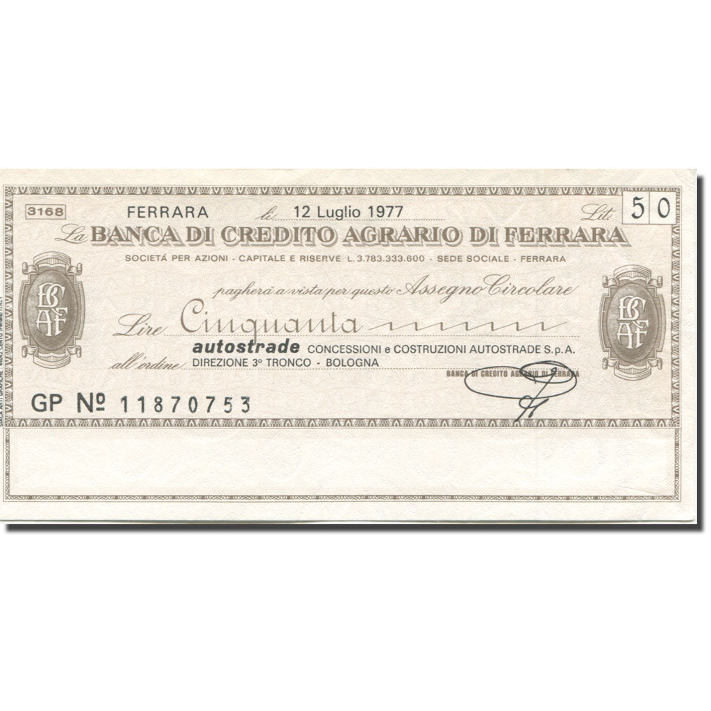 Billet, Italie, 50 Lire, 1977, 1977-07-12, Ferrara, SUP
