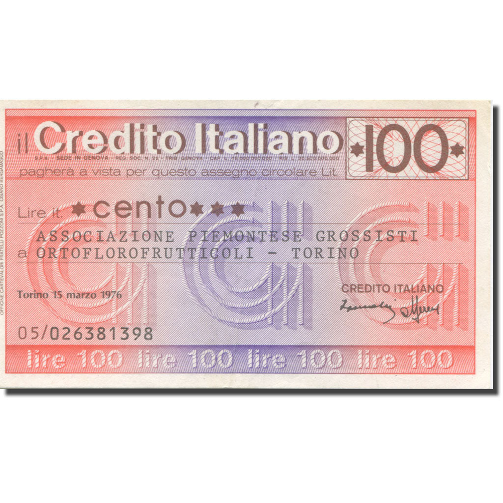 Geldschein, Italien, 100 Lire, 1976, 1976-03-15, Torino, SS