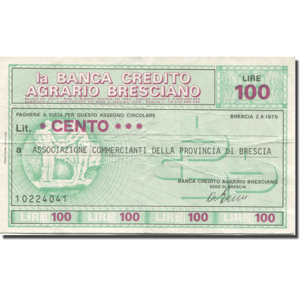 Banknote, Italy, 100 Lire, 1976, 1976-08-02, Brescia, VF(20-25)