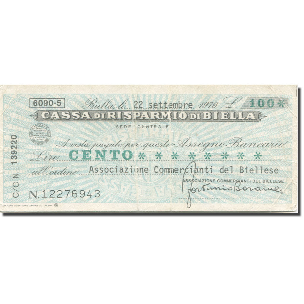 Banknote, Italy, 100 Lire, 1976, 1976-07-22, Biella, VG(8-10)