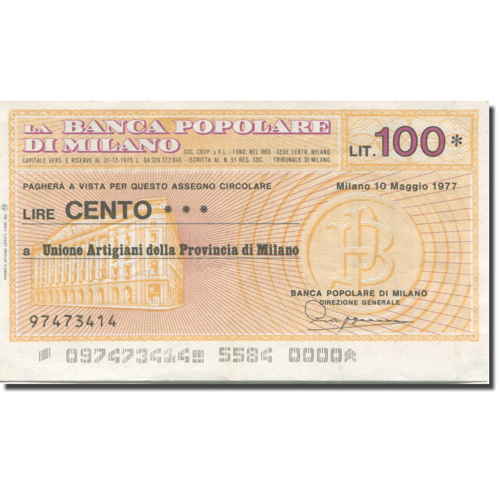 Nota, Itália, 100 Lire, 1977, 1977-05-10, Milano, EF(40-45)