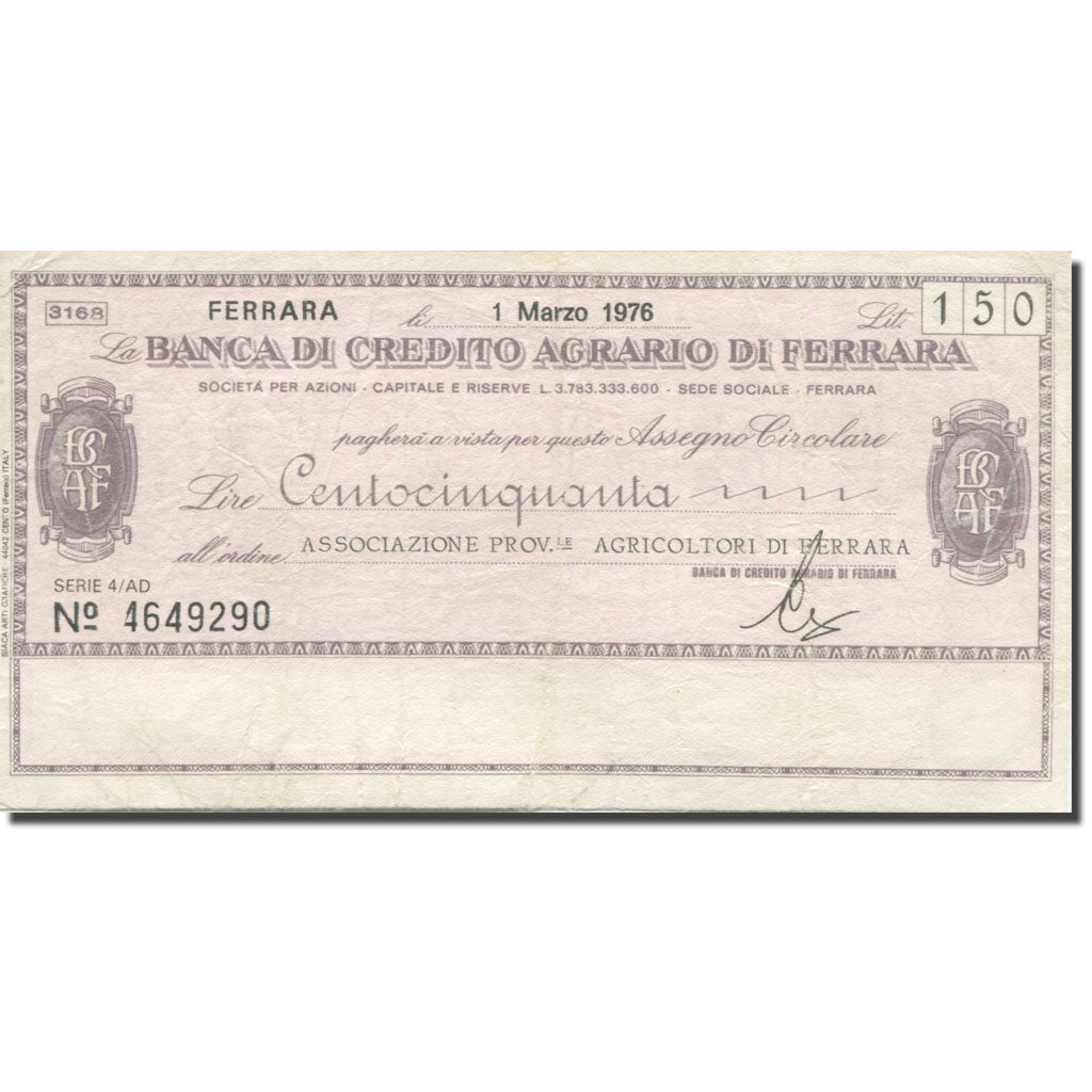 Nota, Itália, 100 Lire, 1976, 1976-03-01, Ferrara, VF(20-25)