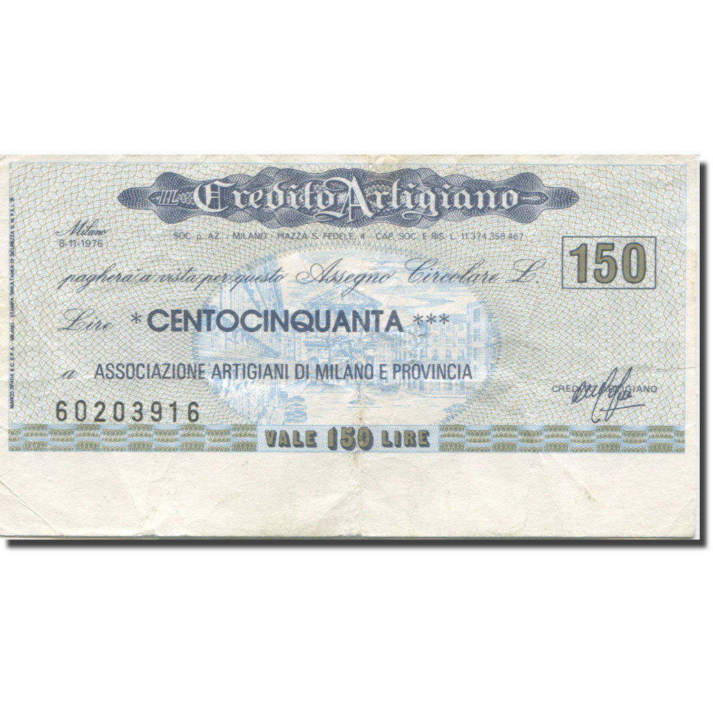 Banknote, Italy, 150 Lire, 1976, 1976-11-08, Milano, VG(8-10)