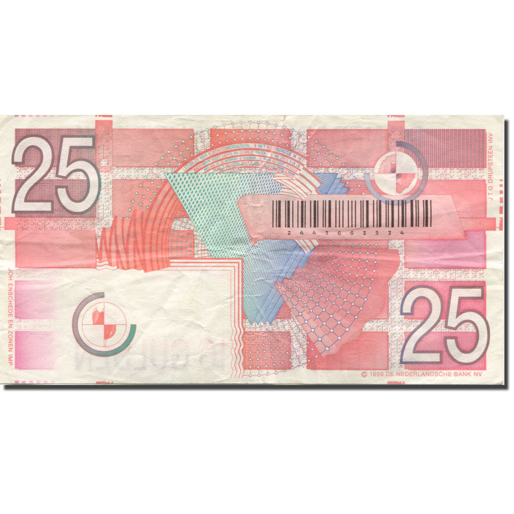 Banknote, Netherlands, 25 Gulden, 1989, 1989-04-05, KM:100, VF(30-35)