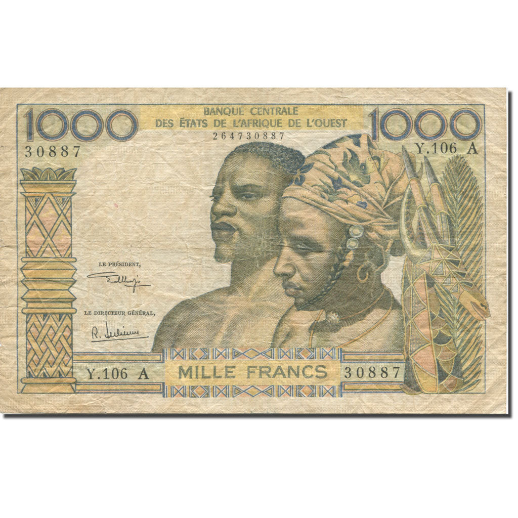 Banknote, West African States, 1000 Francs, 1965, Undated (1965), KM:103Aj