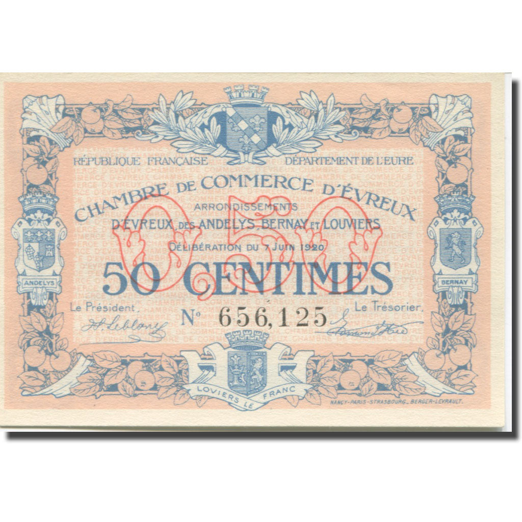 France, Evreux, 50 Centimes, 1920, UNC(65-70), Pirot:57-10