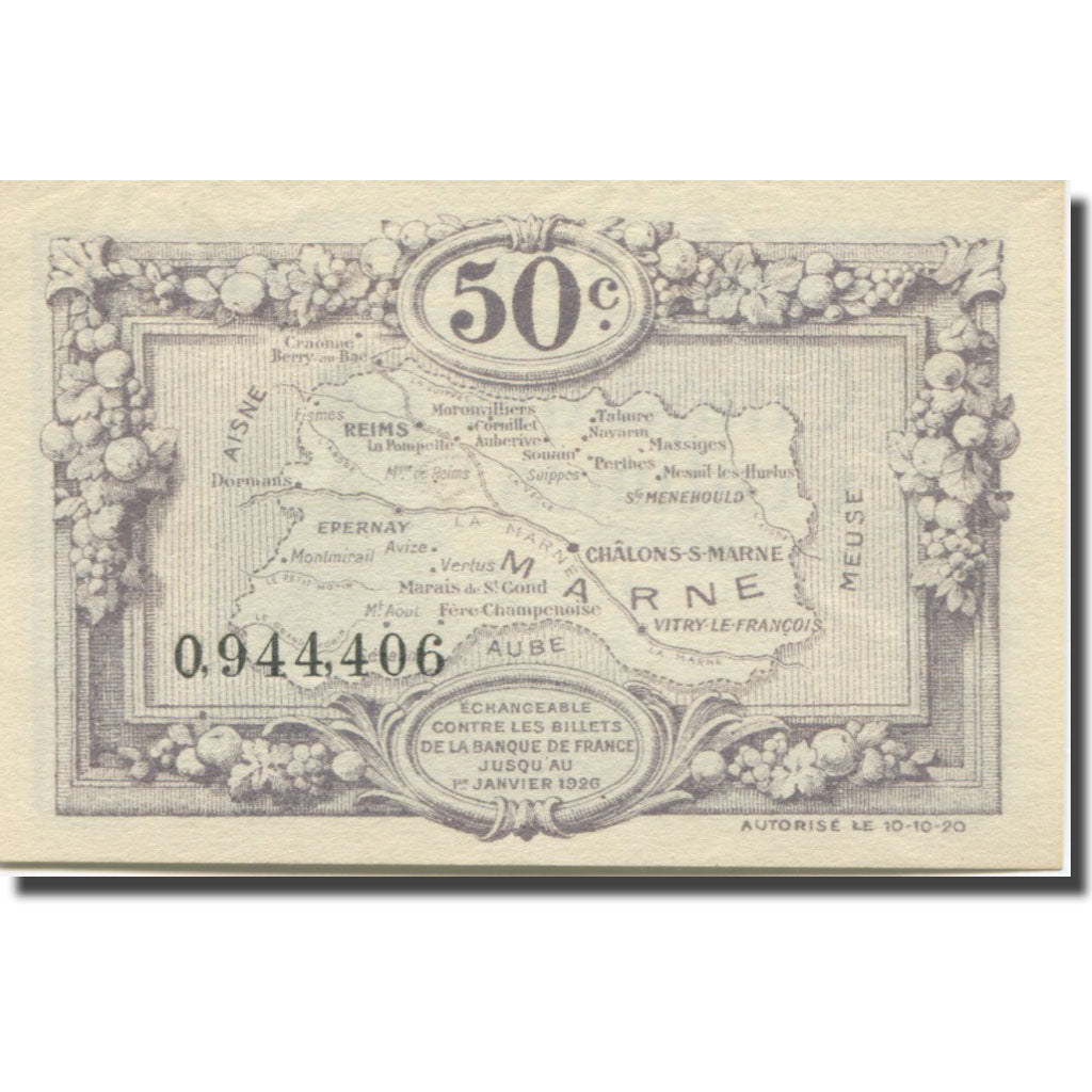 France, Reims, 50 Centimes, 1920, UNC(63), Pirot:43-1