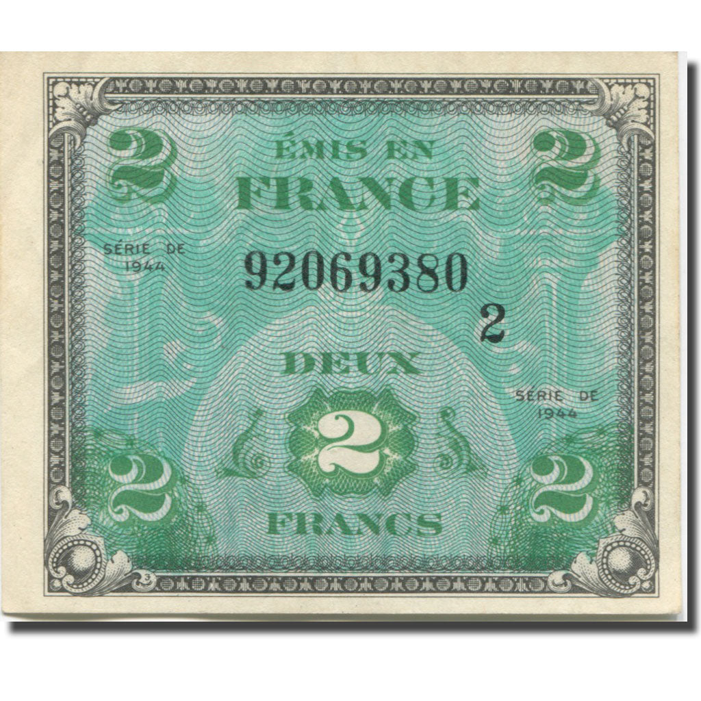 France, 2 Francs, Flag/France, 1944, Undated (1944), AU(50-53), Fayette:VF16.2