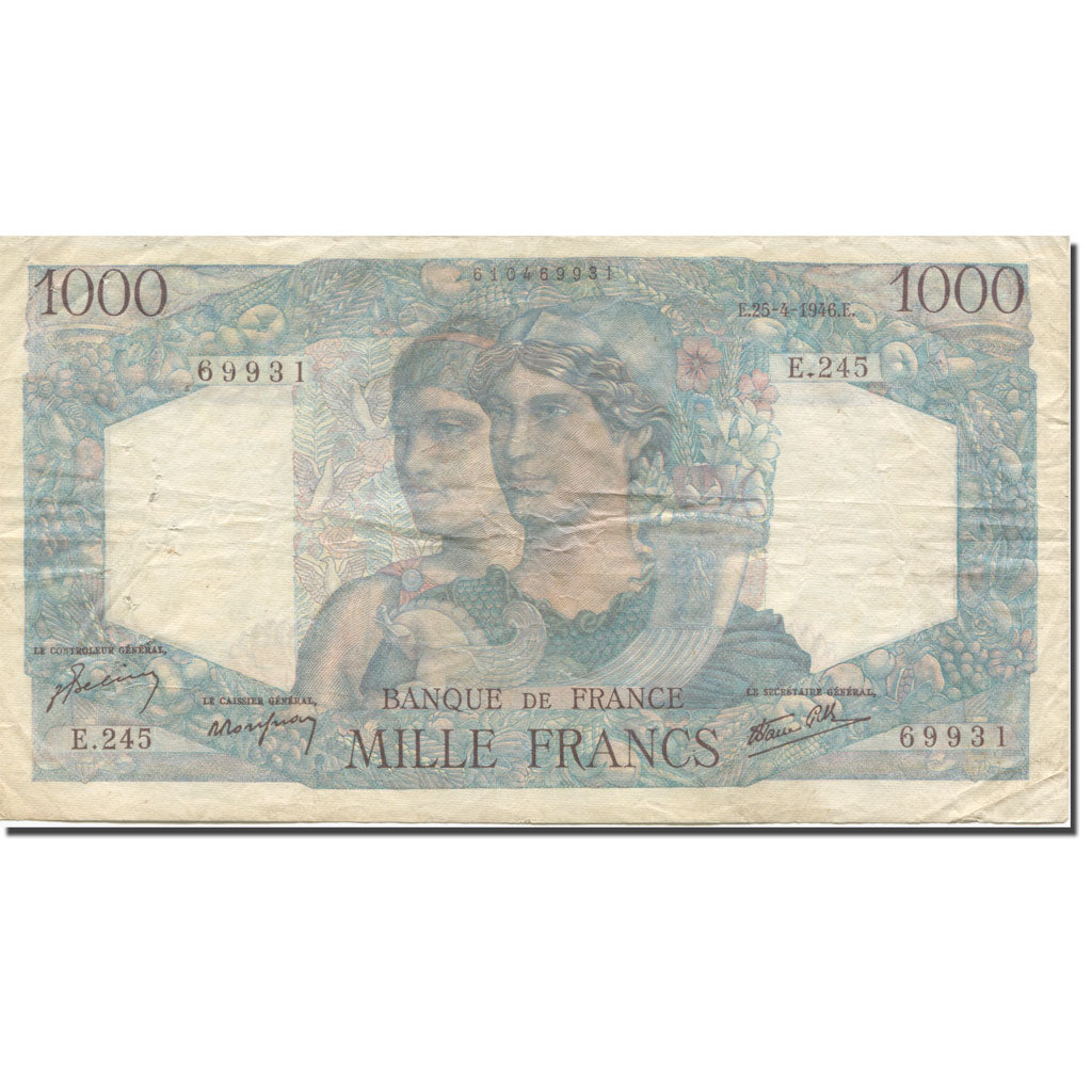 France, 1000 Francs, Minerve et Hercule, 1946, 1946-04-25, VF(20-25)