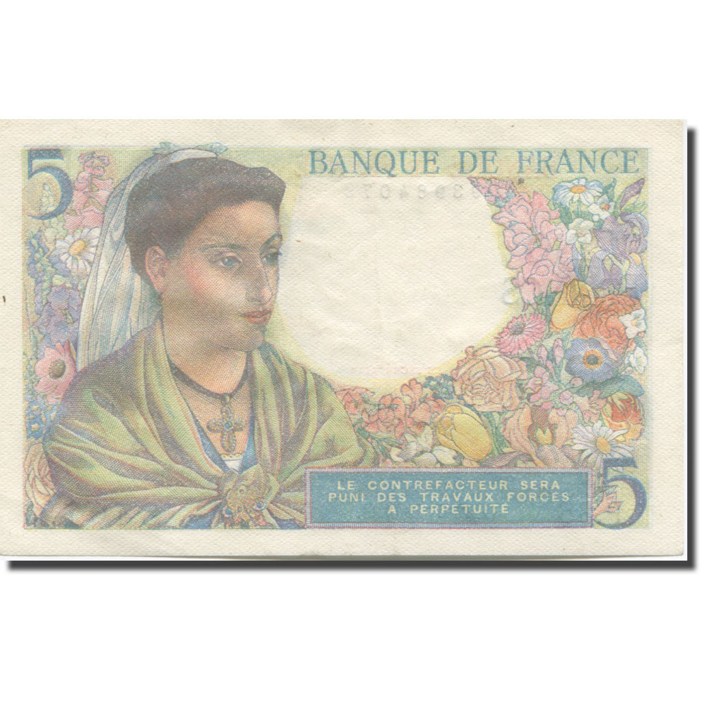 França, 5 Francs, Berger, 1943, 1943-07-22, AU(55-58), Fayette:5.2, KM:98a