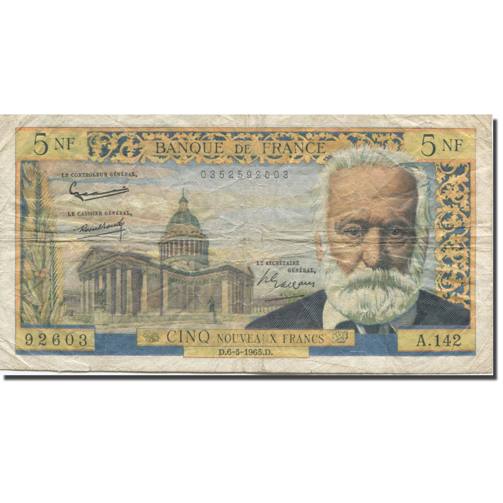 France, 5 Nouveaux Francs, Victor Hugo, 1965, 1964-05-06, VG(8-10)