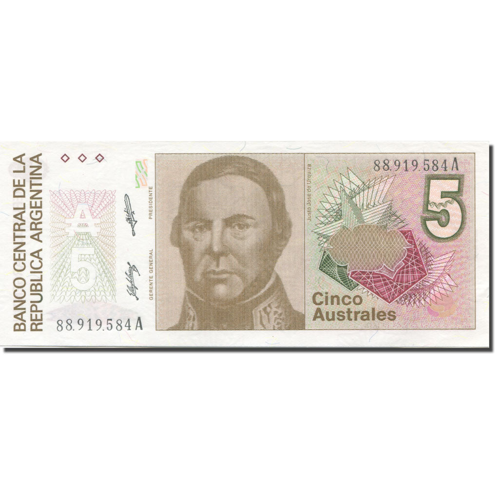 Nota, Argentina, 5 Australes, 1987-1989, Undated (1987-89), KM:324b, UNC(65-70)