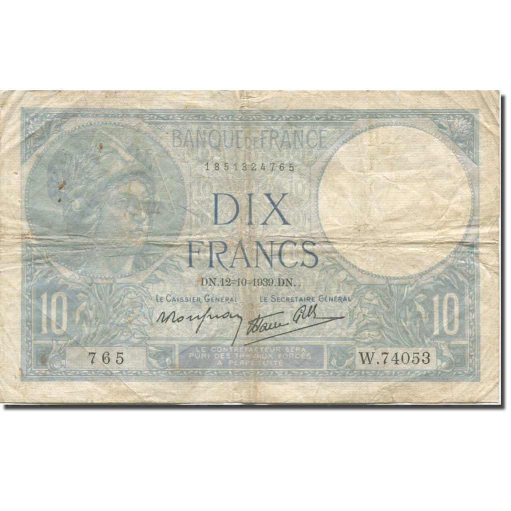 Frankrijk, 10 Francs, Bleu, 1939, 1939-10-12, AB, Fayette:7.11, KM:84