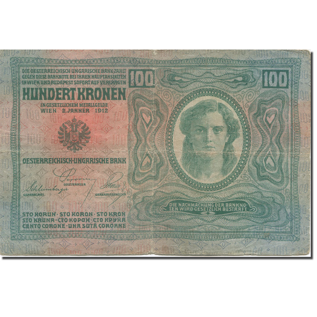 Banknote, Austria, 100 Kronen, 1919, Old Date : 02.01.1912 (1919)., KM:56