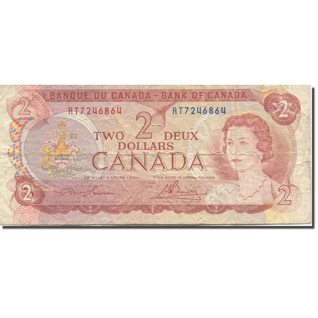 Banknote, Canada, 2 Dollars, 1974, Undated (1974), KM:86a, VF(20-25)