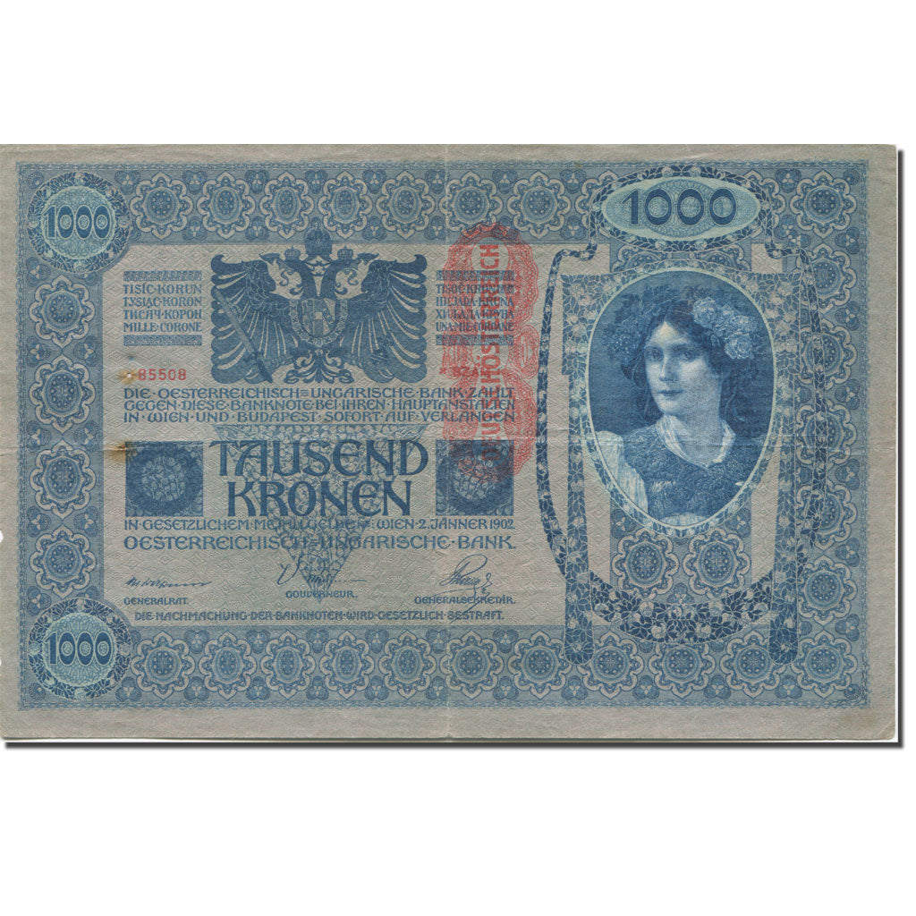 Geldschein, Österreich, 1000 Kronen, 1919, Old date-2.1.1902 (1919), KM:59, SGE