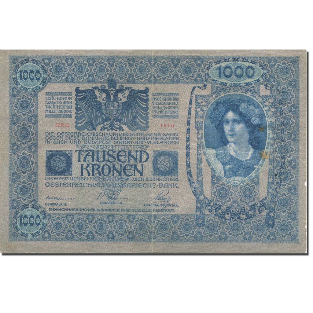 Geldschein, Österreich, 1000 Kronen, 1919, Old date-2.1.1902 (1919), KM:59, SGE