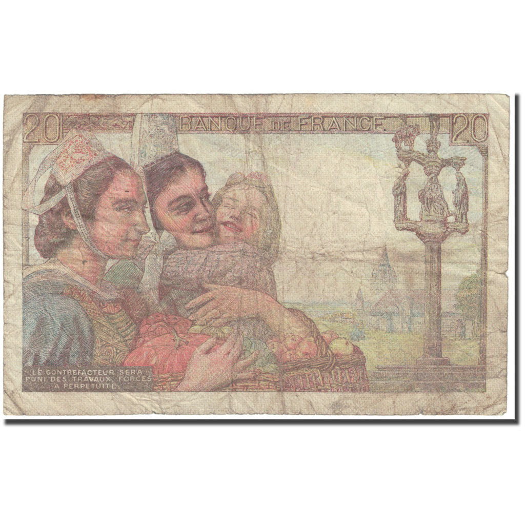 France, 20 Francs, Pêcheur, 1949, 1949-03-10, VG(8-10), Fayette:13.14, KM:100c