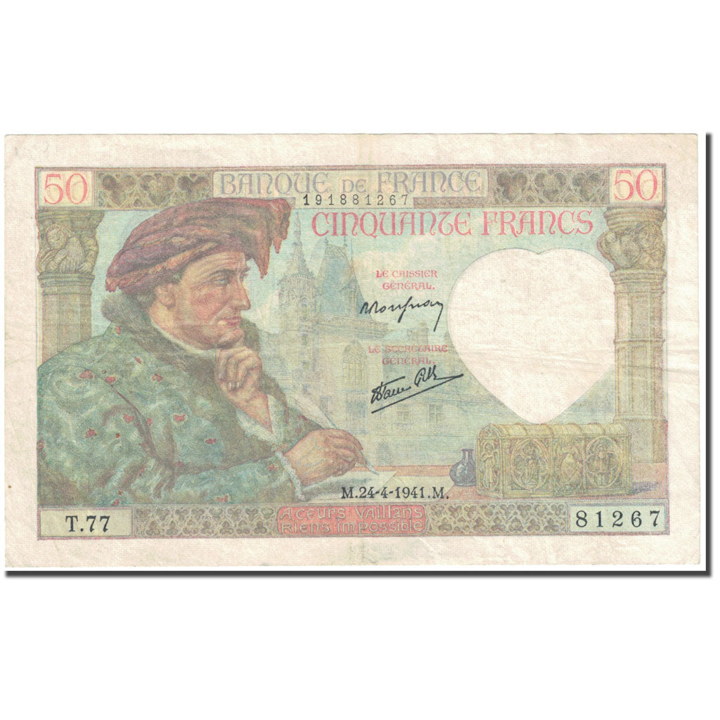 Francia, 50 Francs, Jacques Coeur, 1941, 1941-04-24, MB+, Fayette:19.19, KM:93