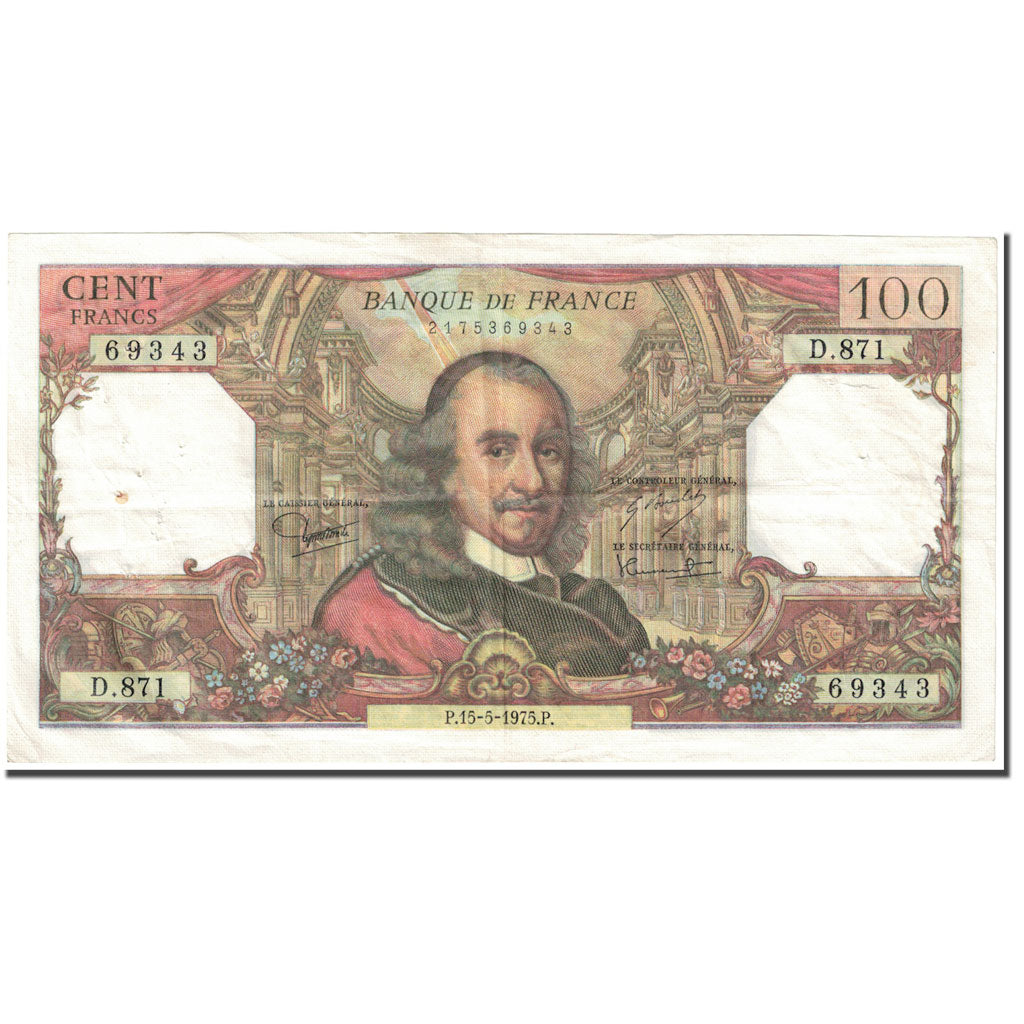 France, 100 Francs, Corneille, 1975, 1975-05-15, VF(20-25), Fayette:65.49