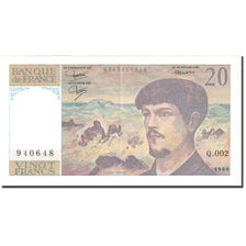 Francia, 20 Francs, Debussy, 1980, Undated (1980), BB+, Fayette:66.1, KM:151a