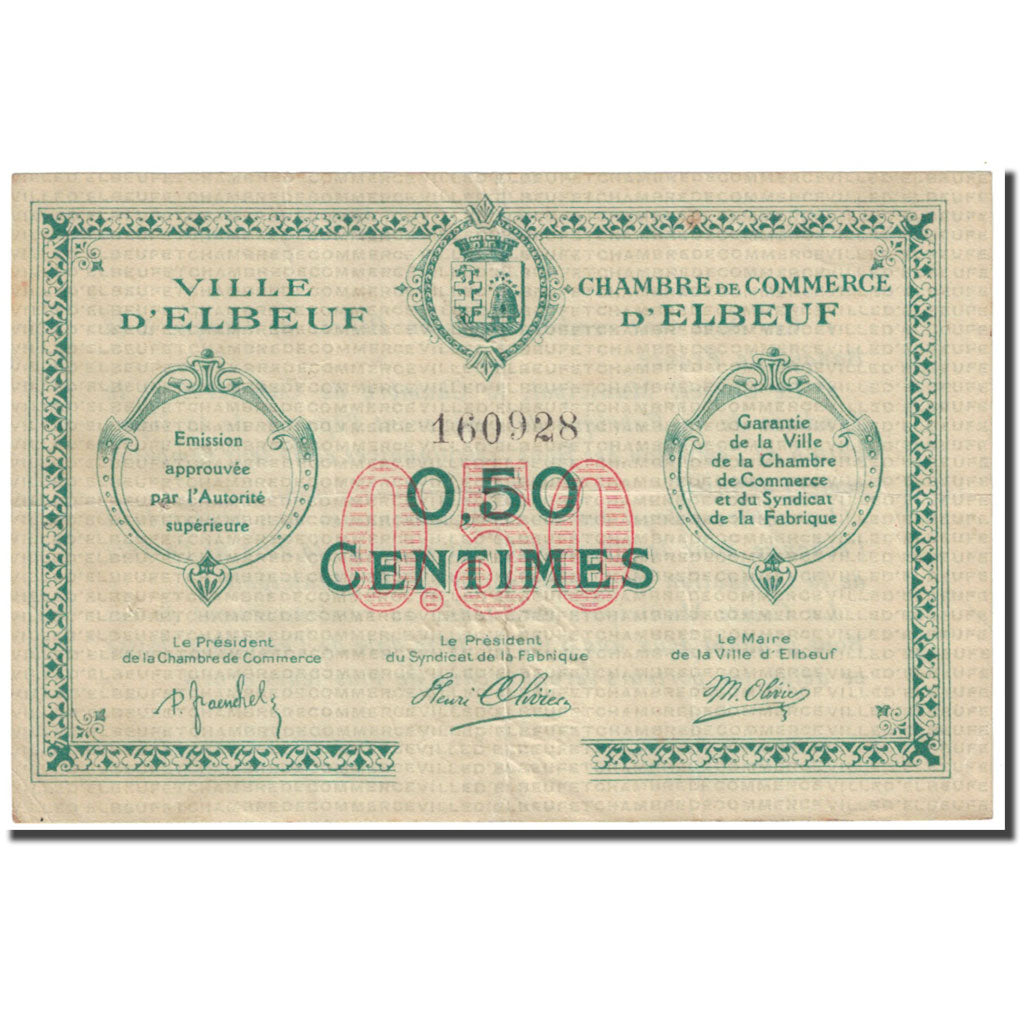 France, Elbeuf, 50 Centimes, VF(20-25), Pirot:55-1