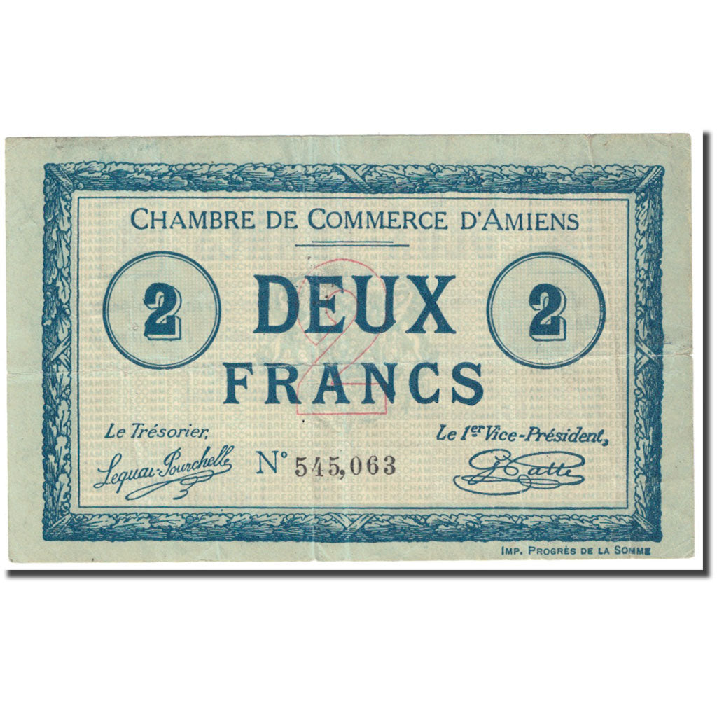 France, Amiens, 2 Francs, VF(20-25), Pirot:7-38