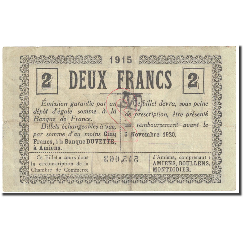 France, Amiens, 2 Francs, VF(20-25), Pirot:7-38