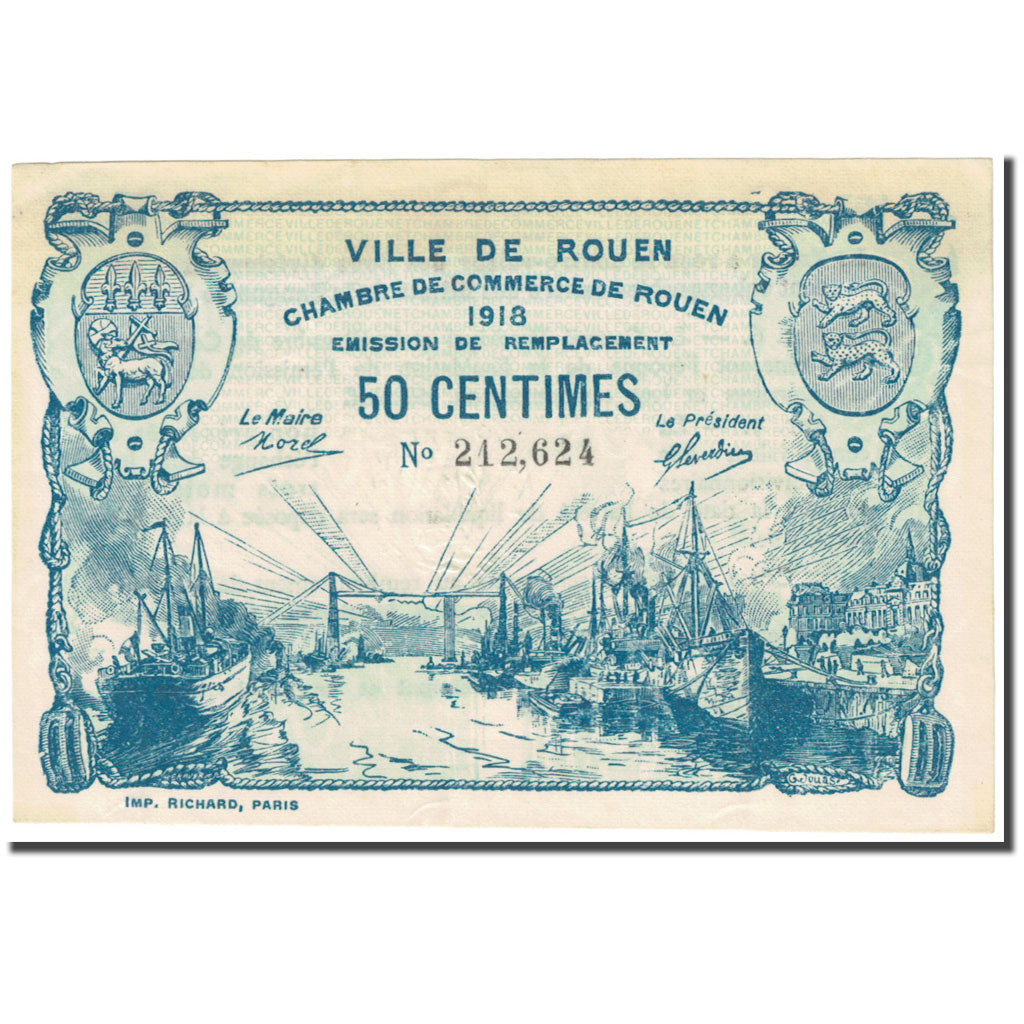 França, Rouen, 50 Centimes, 1918, EF(40-45), Pirot:110-37