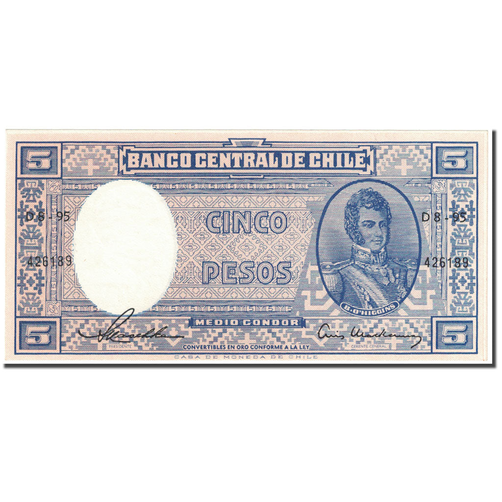 Banknote, Chile, 5 Pesos = 1/2 Condor, 1958, Undated (1958), KM:119, UNC(65-70)