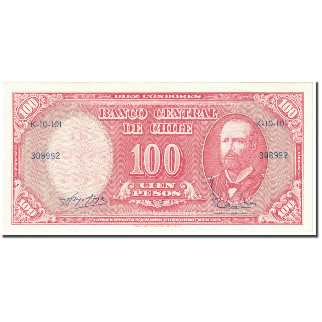 Billet, Chile, 10 Centesimos on 100 Pesos, 1960-61, Undated (1960-61)., KM:127a