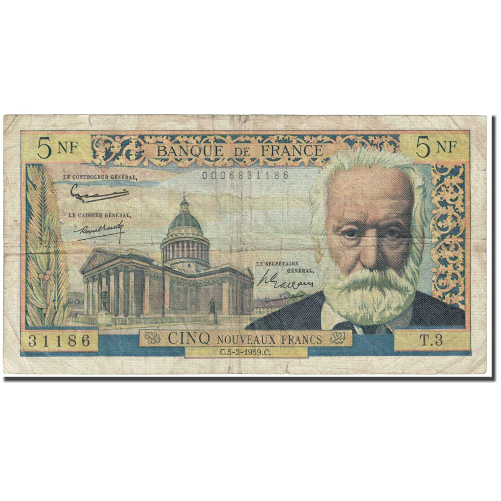 Frankrijk, 5 Nouveaux Francs, Victor Hugo, 1959, 1959-03-05, B, Fayette:56.1