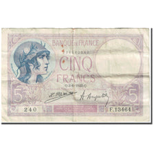 France, 5 Francs, Violet, 1923, 1923-06-02, VG(8-10), Fayette:3.7, KM:72c
