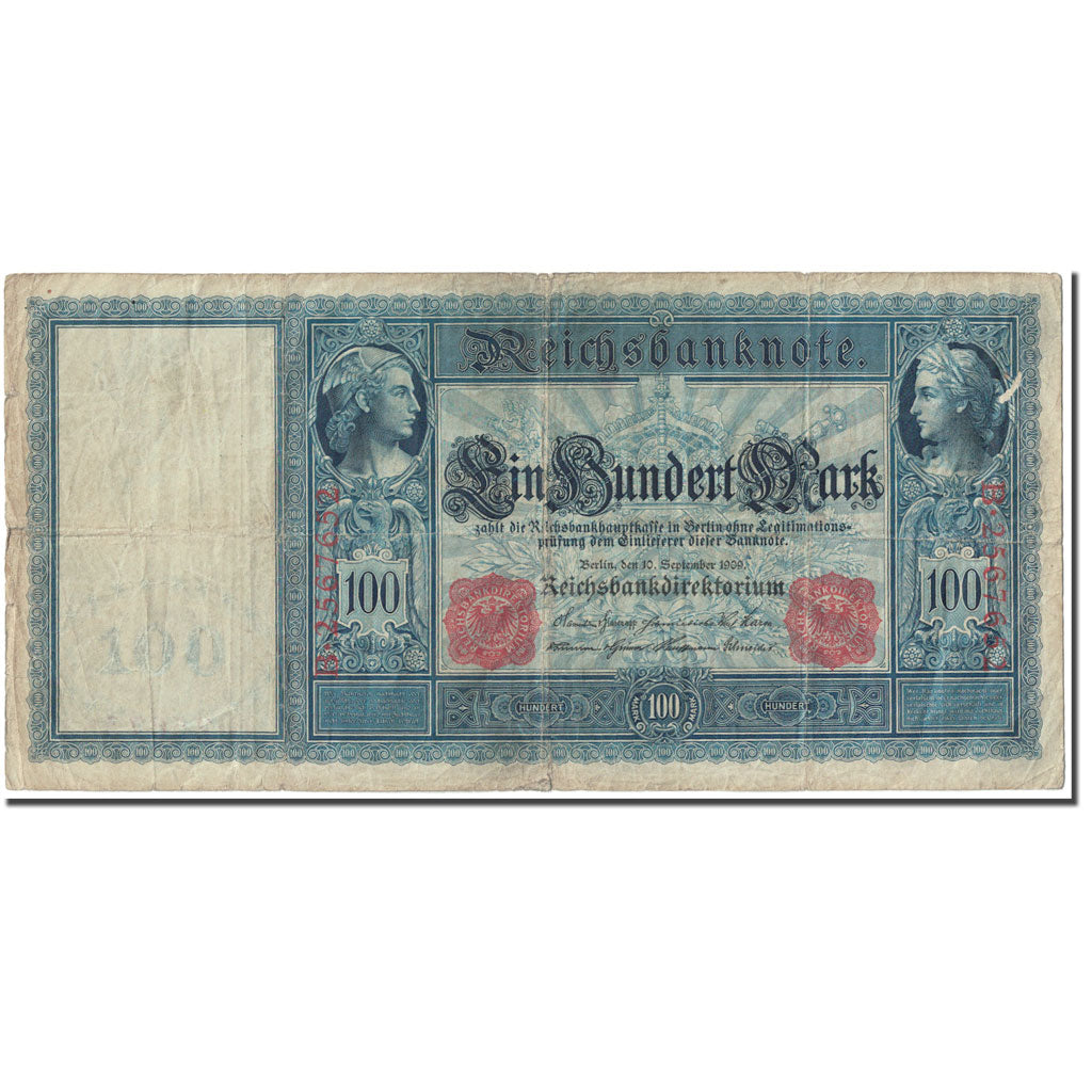 Banknote, Germany, 100 Mark, 1909, 1909-09-10, KM:38, F(12-15)